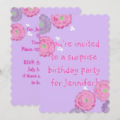 Pink and Purple Flowers Birthday Invitation Cards Kaart (Voorkant / Achterkant)