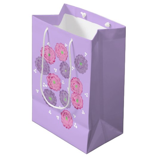 Pink and Purple Flowers on Lavender Gift Bags Medium Cadeauzakje (Voorkant Gekanteld)