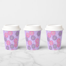 Pink and Purple Flowers on Lavender Paper Cups Papieren Bekers