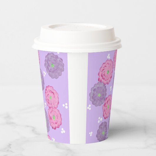 Pink and Purple Flowers on Lavender Paper Cups Papieren Bekers (Links)