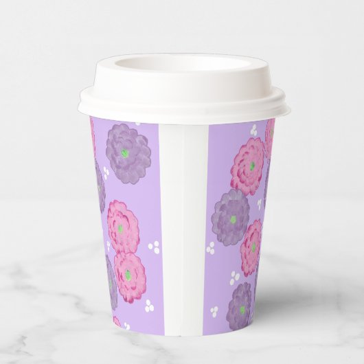 Pink and Purple Flowers on Lavender Paper Cups Papieren Bekers (Rechts)