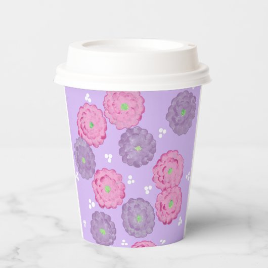 Pink and Purple Flowers on Lavender Paper Cups Papieren Bekers (Voorkant)