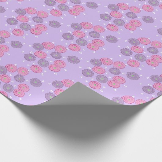 Pink and Purple Flowers on Lavender Wrapping Paper Cadeaupapier (Hoek)