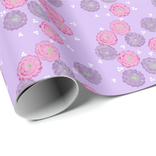 Pink and Purple Flowers on Lavender Wrapping Paper Cadeaupapier (Rol Hoek)