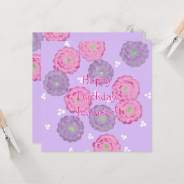 Pink and Purple Flowers Personalized Birthday Card Kaart