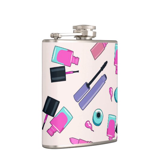 Pink and Purple Make Up Cosmetics Pattern Heupfles (Rechts)