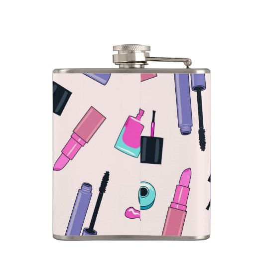 Pink and Purple Make Up Cosmetics Pattern Heupfles (Achterkant)