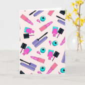 Pink and Purple Make Up Cosmetics Pattern Kaart (Gele Bloem)