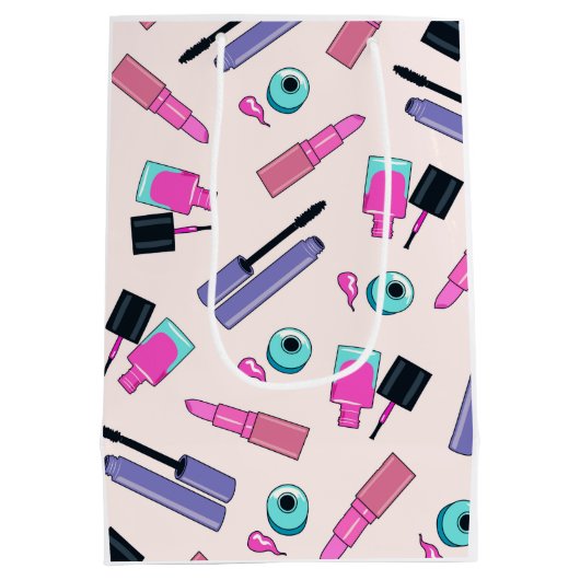 Pink and Purple Make Up Cosmetics Pattern Medium Cadeauzakje (Achterkant)