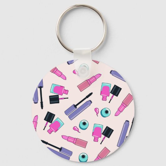 Pink and Purple Make Up Cosmetics Pattern Sleutelhanger (Voorkant)