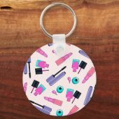 Pink and Purple Make Up Cosmetics Pattern Sleutelhanger (Voorkant)