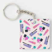 Pink and Purple Make Up Cosmetics Pattern Sleutelhanger (Voorkant)
