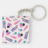 Pink and Purple Make Up Cosmetics Pattern Sleutelhanger (Achterkant)