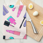 Pink and Purple Make Up Cosmetics Pattern Theedoek (Quarter Fold)