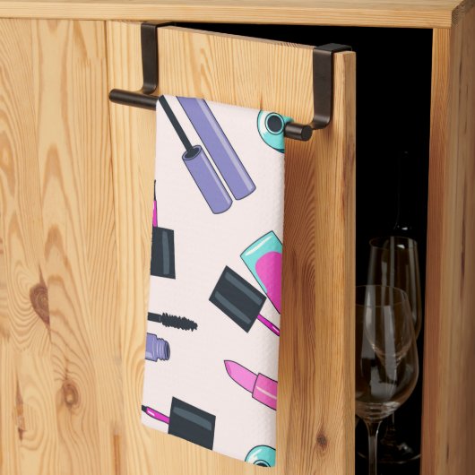 Pink and Purple Make Up Cosmetics Pattern Theedoek (Derde Gevouwen)