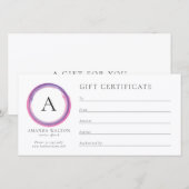 Pink and Purple Monogram Business Gift Certificate (Voorkant / Achterkant)
