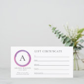 Pink and Purple Monogram Business Gift Certificate (Staand voorkant)