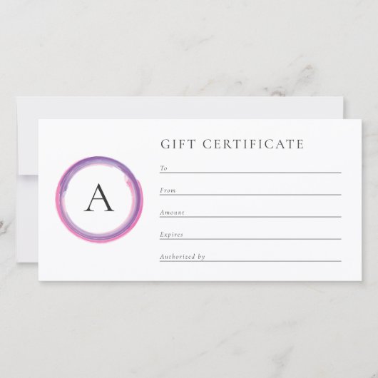 Pink and Purple Monogram Business Gift Certificate (Voorkant)