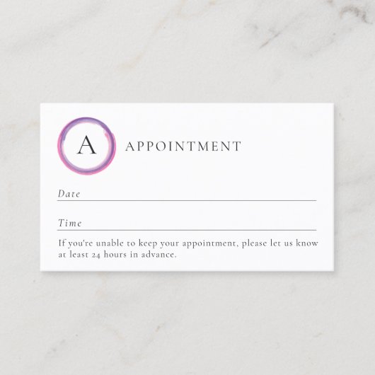 Pink and Purple Monogram Modern Afsprakenkaartje (Voorkant)