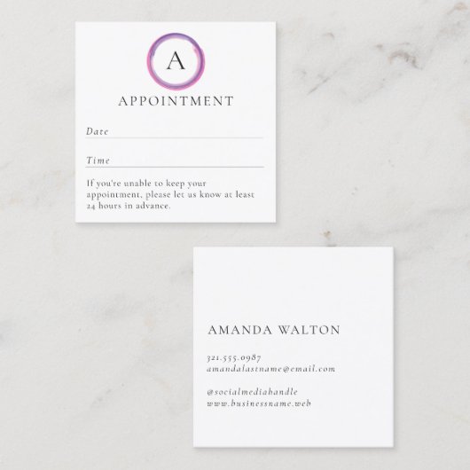 Pink and Purple Monogram Modern Afsprakenkaartje (Voorkant / Achterkant)