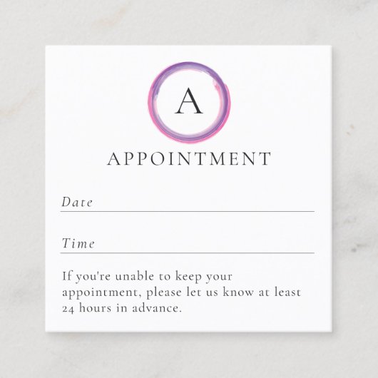 Pink and Purple Monogram Modern Afsprakenkaartje (Voorkant)