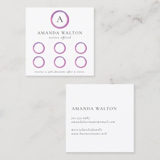 Pink and Purple Monogram Modern Klantenkaartje (Voorkant / Achterkant)