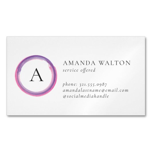 Pink and Purple Monogram Modern Magnetisch Visitekaartje (Voorkant)