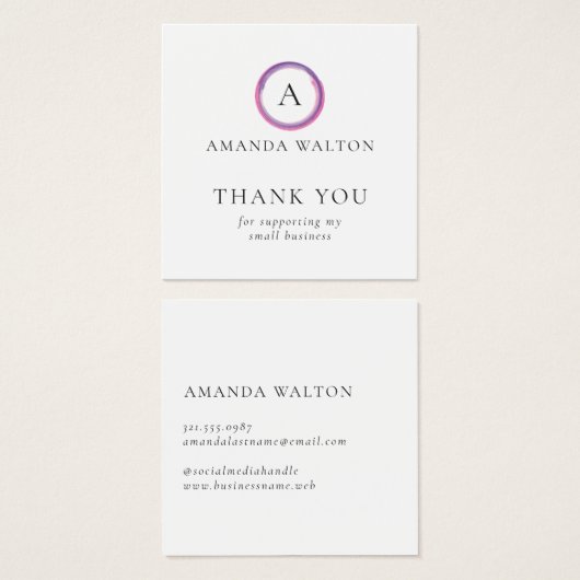 Pink and Purple Monogram Modern Package Insert Vierkante Visitekaartjes (Voorkant /achterkant)