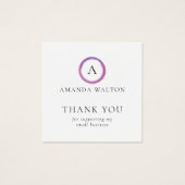 Pink and Purple Monogram Modern Package Insert Vierkante Visitekaartjes (Voorkant)