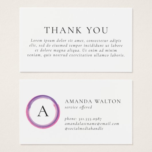 Pink and Purple Monogram Modern Package Insert Visitekaartje (Voorkant /achterkant)