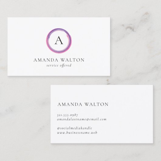 Pink and Purple Monogram Modern Visitekaartje (Voorkant / Achterkant)