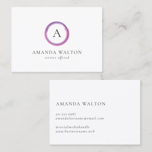 Pink and Purple Monogram Modern Visitekaartje (Voorkant / Achterkant)