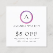 Pink and Purple Monogram QR Code Modern Kortingskaartje (Voorkant)