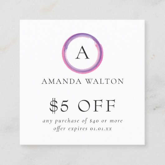 Pink and Purple Monogram QR Code Modern Kortingskaartje (Voorkant)