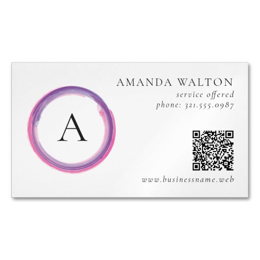 Pink and Purple Monogram QR Code Modern Magnetisch Visitekaartje (Voorkant)