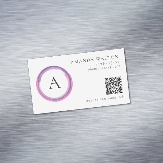 Pink and Purple Monogram QR Code Modern Magnetisch Visitekaartje (Voorbeeld)