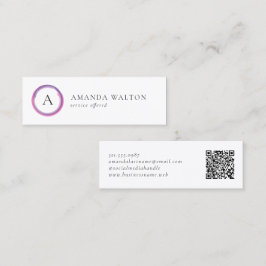 Pink and Purple Monogram QR Code Modern Mini Visitekaartje