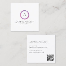 Pink and Purple Monogram QR Code Modern Vierkante Visitekaartje