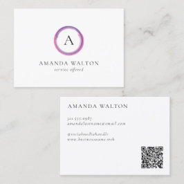 Pink and Purple Monogram QR Code Modern Visitekaartje