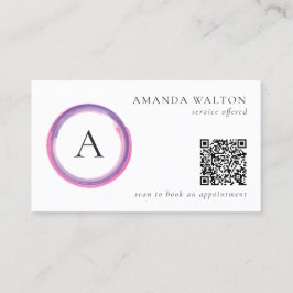 Pink and Purple Monogram QR Code Modern Visitekaartje