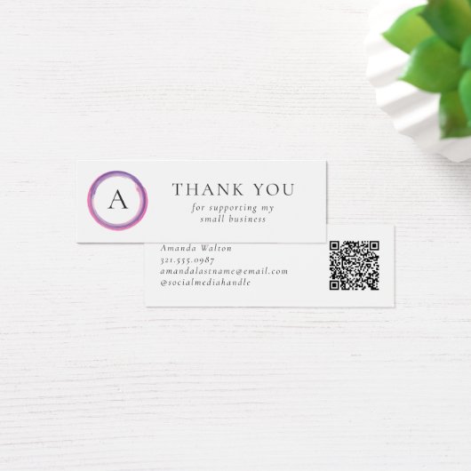 Pink and Purple Monogram QR Code Package Insert Mini Visitekaartjes (Bureau)