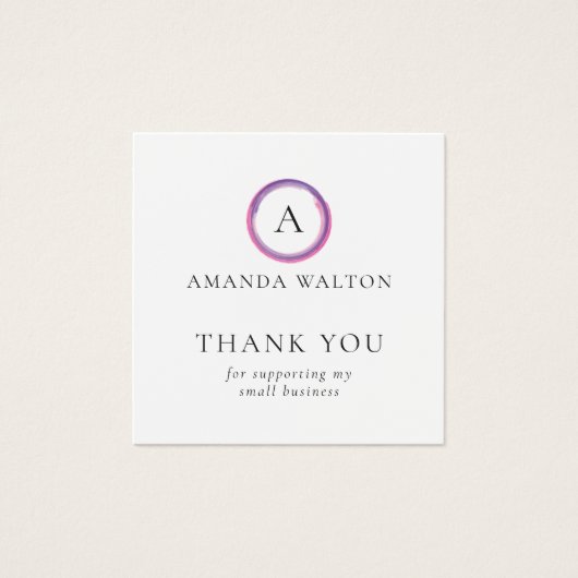 Pink and Purple Monogram QR Code Package Insert Vierkante Visitekaartjes (Voorkant)