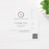 Pink and Purple Monogram QR Code Package Insert Vierkante Visitekaartjes (Bureau)