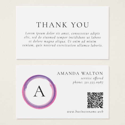 Pink and Purple Monogram QR Code Package Insert Visitekaartje (Voorkant /achterkant)