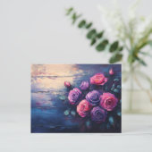 Pink and Purple Roses on Wood Briefkaart (Staand voorkant)