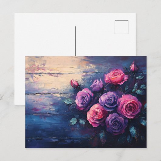 Pink and Purple Roses on Wood Briefkaart (Voorkant / Achterkant)
