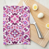 Pink and Purple Spanish Tiles Theedoek (Quarter Fold)