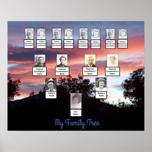 PInk and Purple Sunset Family Tree Photo Poster (Voorkant)