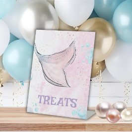 Pink and purple watercolor mermaid tail treats reclamebord met voetstuk