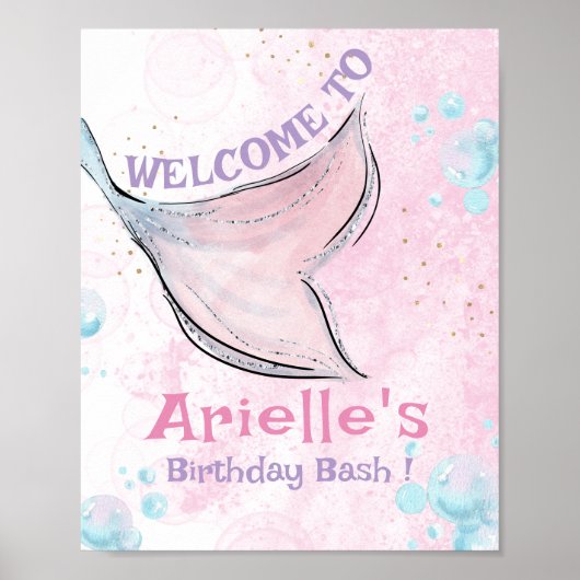 Pink and purple watercolor mermaid tail Welcome Poster (Voorkant)
